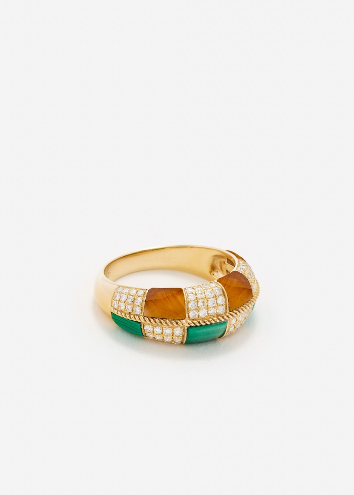 ALLIANCE DAMIER MALACHITE & OEIL DE TIGRE OR JAUNE