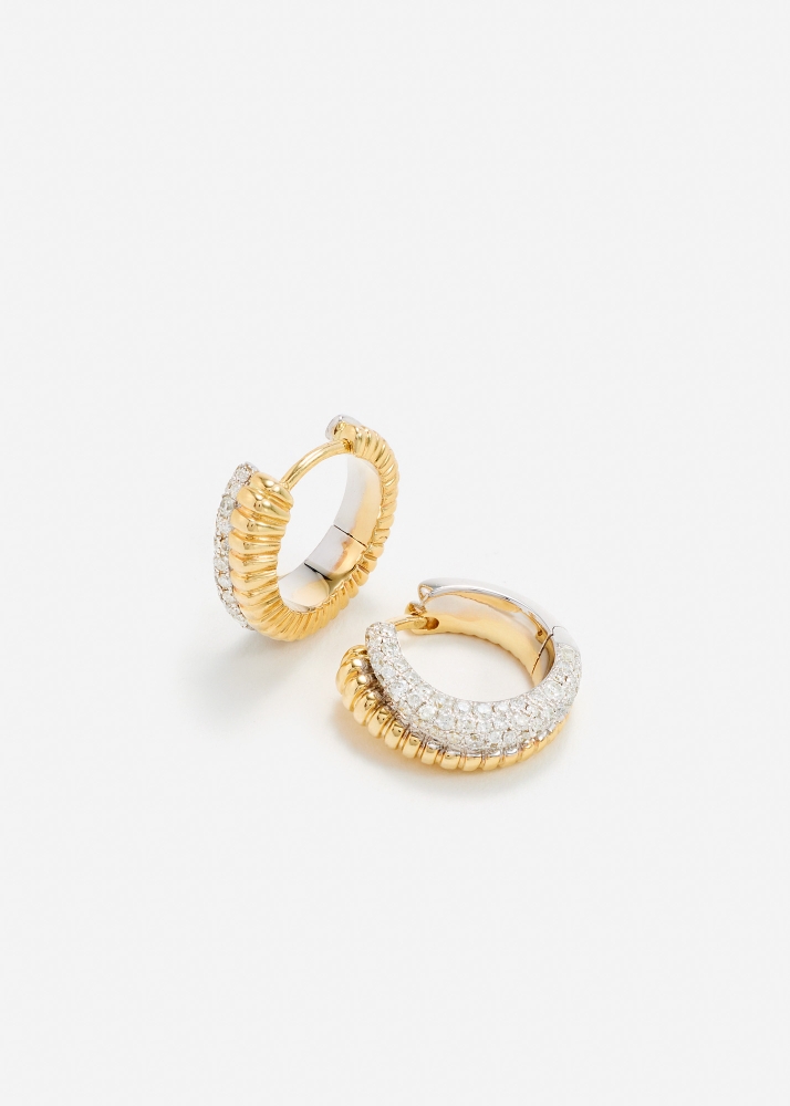 PAIRE DE CRÉOLES BOUÉES VAGUE DIAMANTS 2 ORS
