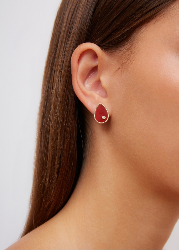 PAIRE DE PUCES POIRE AGATE ROUGE OR JAUNE