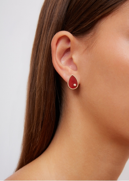PAIRE DE PUCES POIRE AGATE ROUGE OR JAUNE