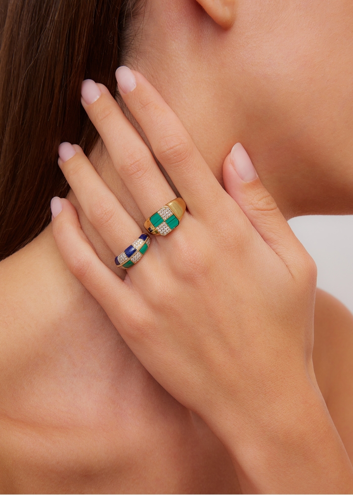 ALLIANCE DAMIER MALACHITE & LAPIS LAZULI OR JAUNE