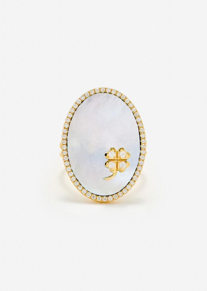 BAGUE MÉDAILLON TRÈFLE NACRE OR JAUNE