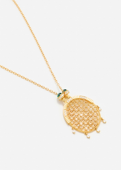 PENDENTIF MINAUDIÈRE OVALE DIAMANTS OR JAUNE