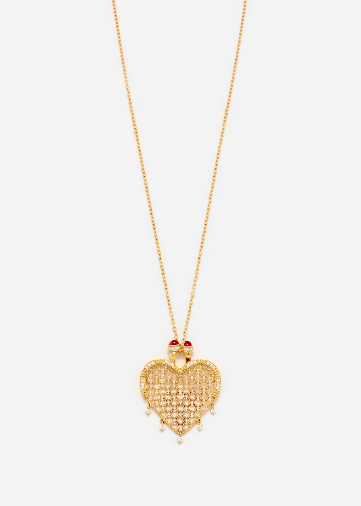 PENDENTIF MINAUDIÈRE COEUR DIAMANTS OR JAUNE