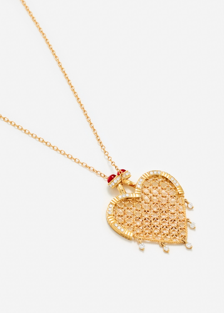 PENDENTIF MINAUDIÈRE COEUR DIAMANTS OR JAUNE