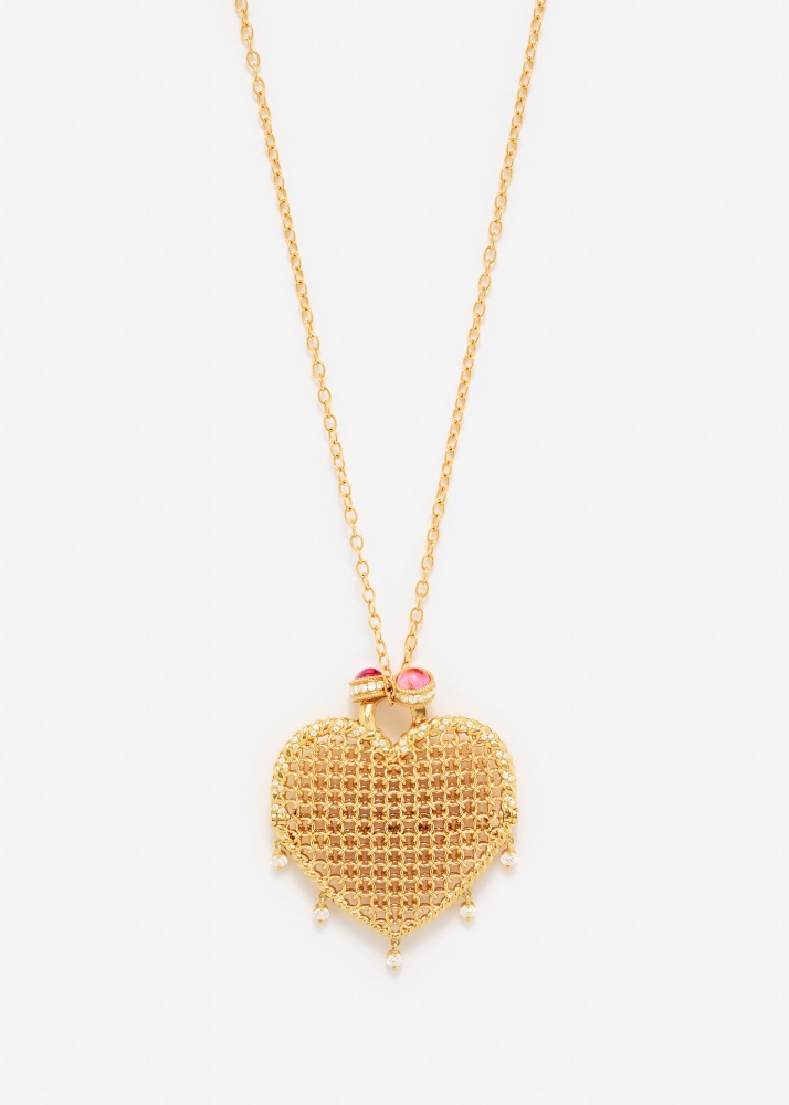 MAXI PENDENTIF MINAUDIÈRE COEUR DIAMANTS OR JAUNE