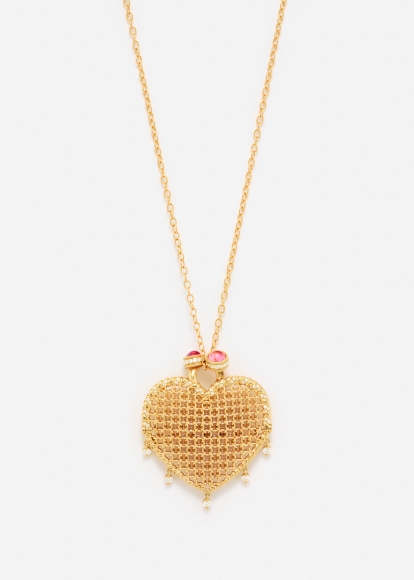 MAXI PENDENTIF MINAUDIÈRE COEUR DIAMANTS OR JAUNE