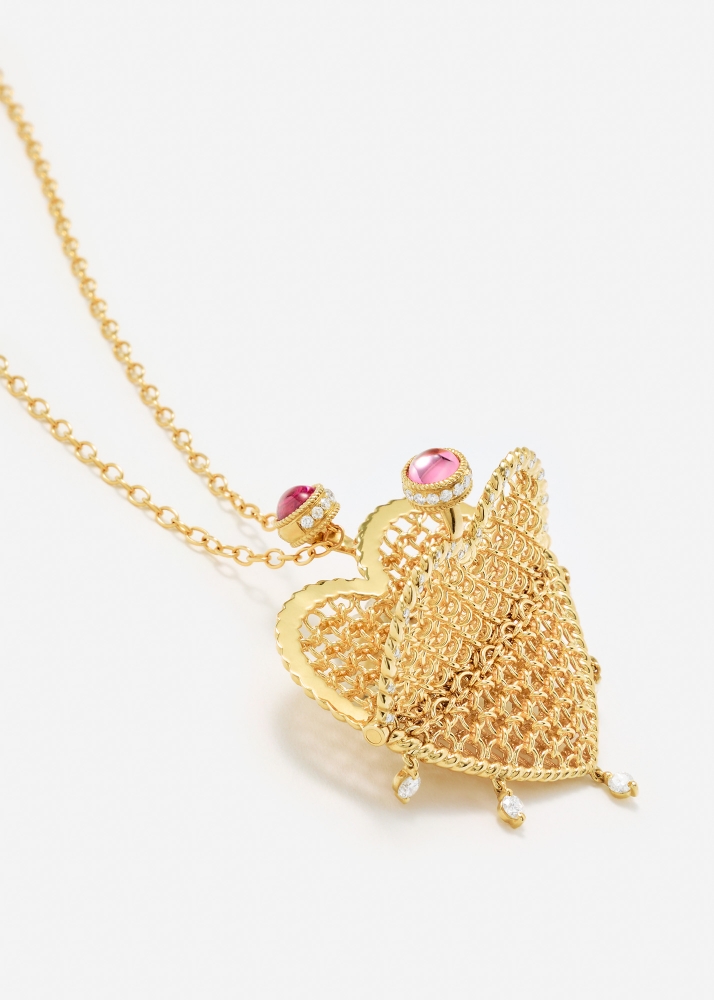 MAXI PENDENTIF MINAUDIÈRE COEUR DIAMANTS OR JAUNE