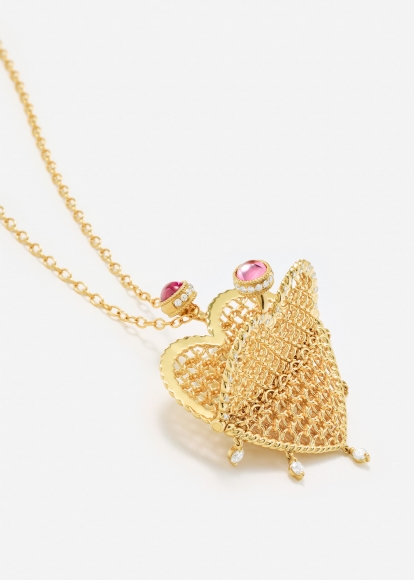 MAXI PENDENTIF MINAUDIÈRE COEUR DIAMANTS OR JAUNE