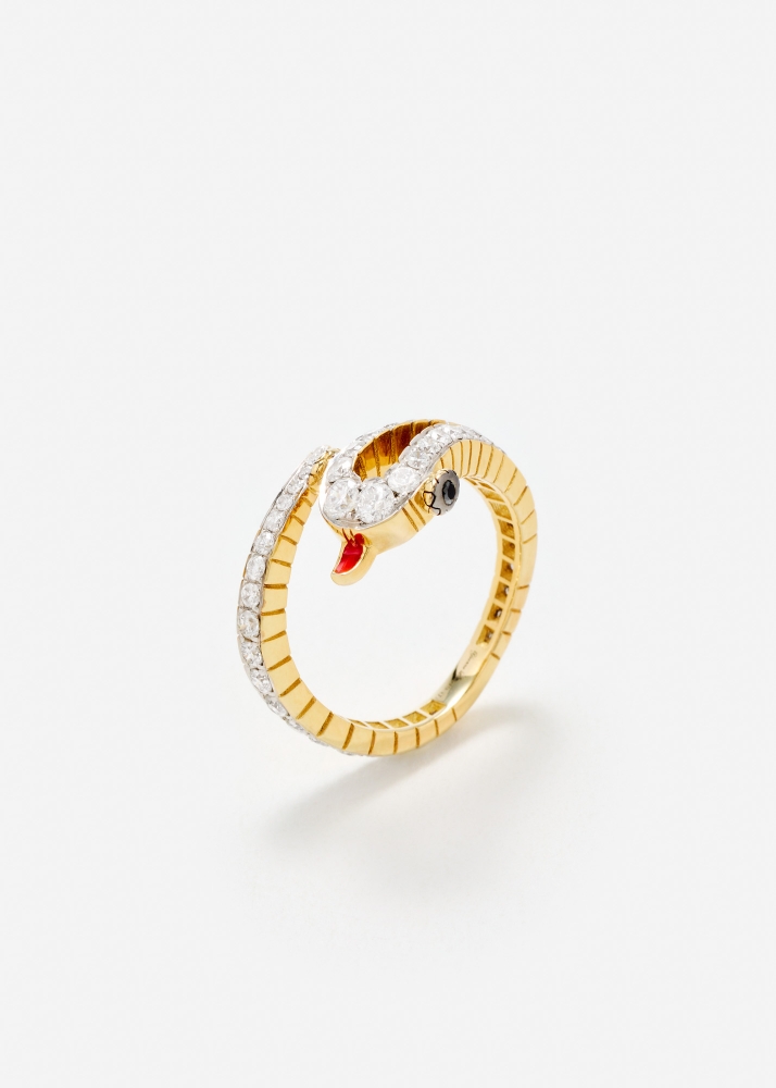 MINI BAGUE PYTHON DIAMANTS OR JAUNE