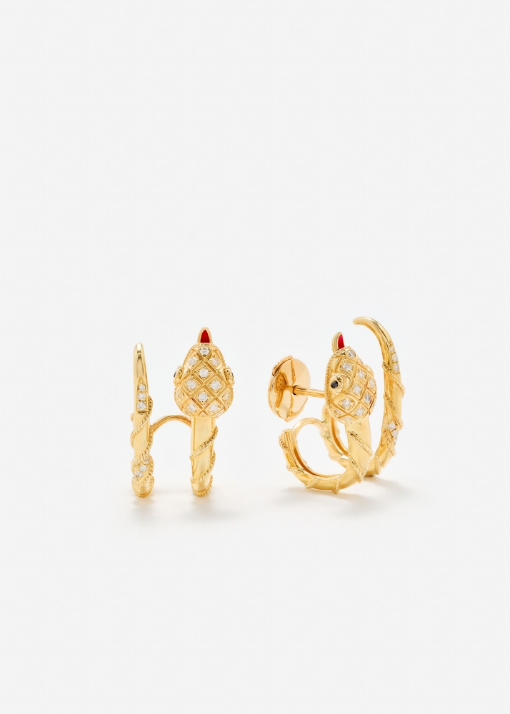 PAIRE DE DOUBLE CRÉOLES PYTHON GOLD OR JAUNE