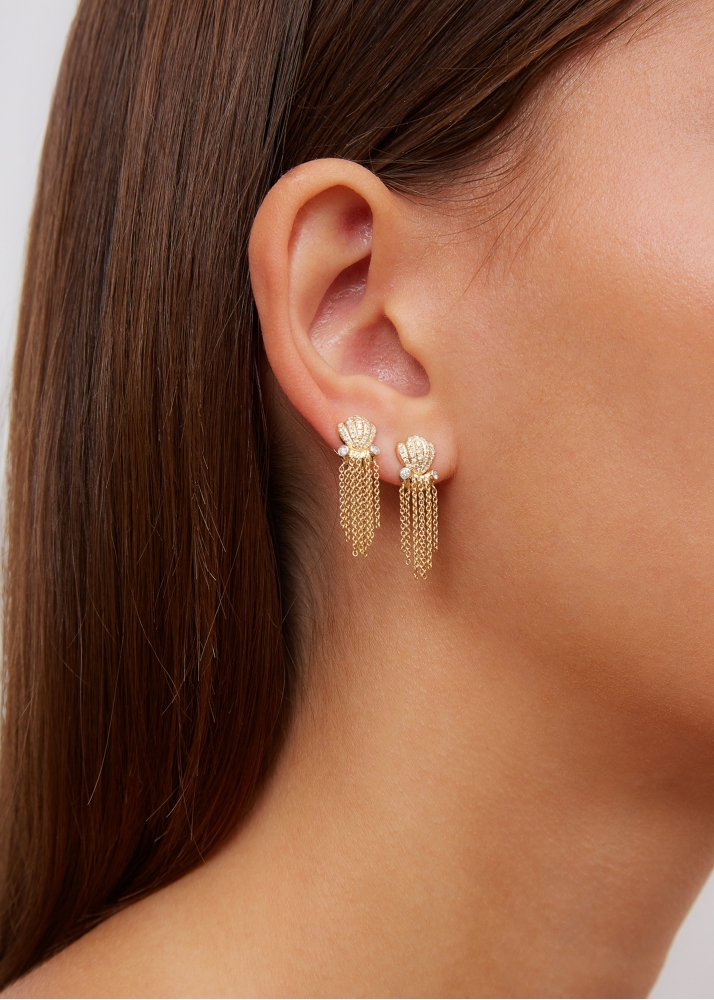 PAIRE DE BOUCLES D'OREILLE POULPES DIAMANTS OR JAUNE