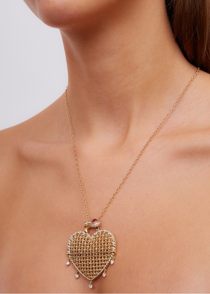 MAXI PENDENTIF MINAUDIÈRE COEUR DIAMANTS OR JAUNE