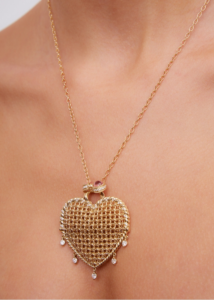 MAXI PENDENTIF MINAUDIÈRE COEUR DIAMANTS OR JAUNE