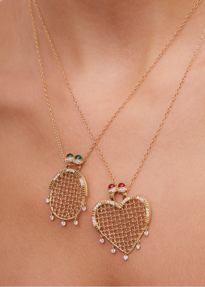PENDENTIF MINAUDIÈRE COEUR DIAMANTS OR JAUNE