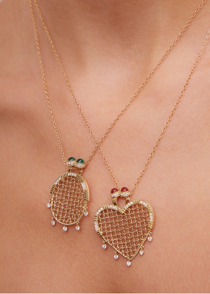 PENDENTIF MINAUDIÈRE COEUR DIAMANTS OR JAUNE