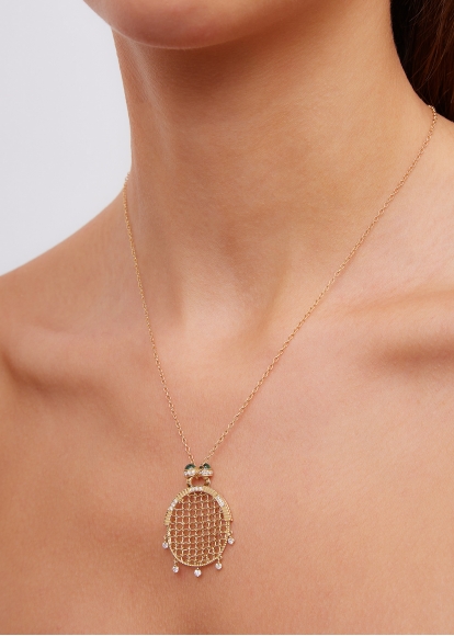 PENDENTIF MINAUDIÈRE OVALE DIAMANTS OR JAUNE