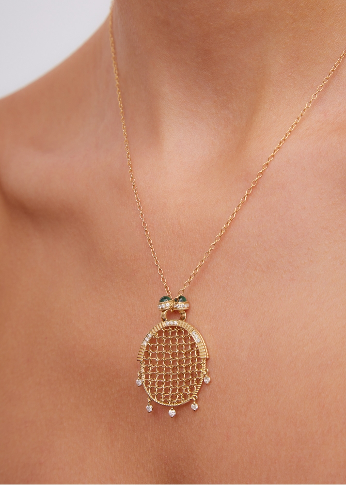 PENDENTIF MINAUDIÈRE OVALE DIAMANTS OR JAUNE