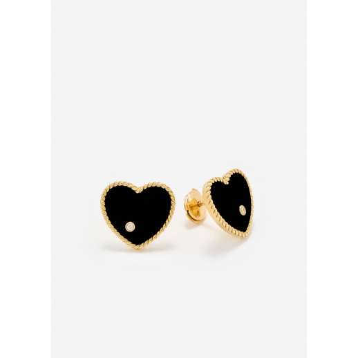 Pair of earrings Coeur Plaque - Onyx, diamonds and yellow