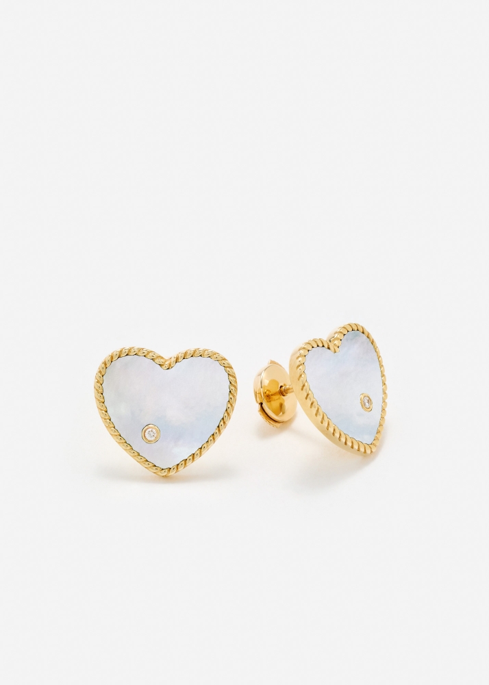 PAIRE DE PUCES COEUR NACRE OR JAUNE