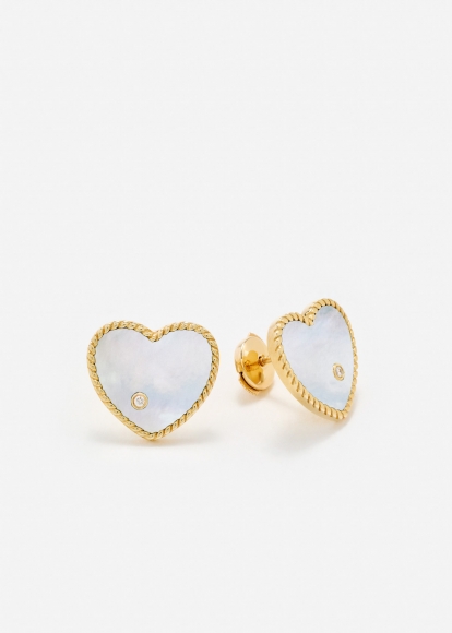 PAIRE DE PUCES COEUR NACRE OR JAUNE