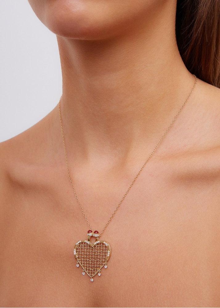 PENDENTIF MINAUDIÈRE COEUR DIAMANTS OR JAUNE