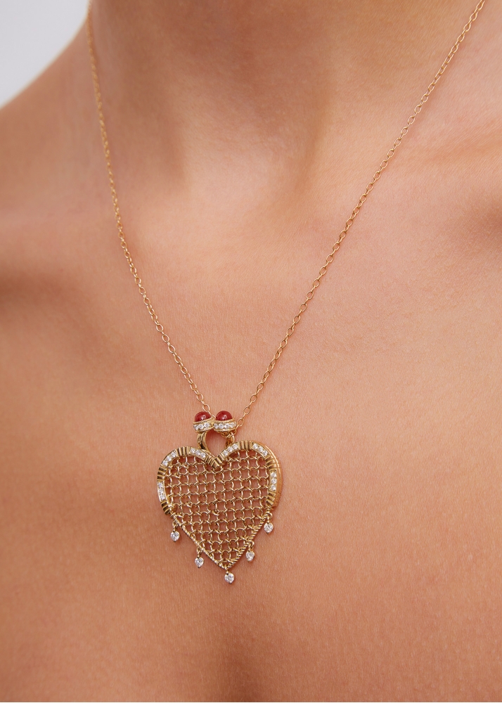 PENDENTIF MINAUDIÈRE COEUR DIAMANTS OR JAUNE