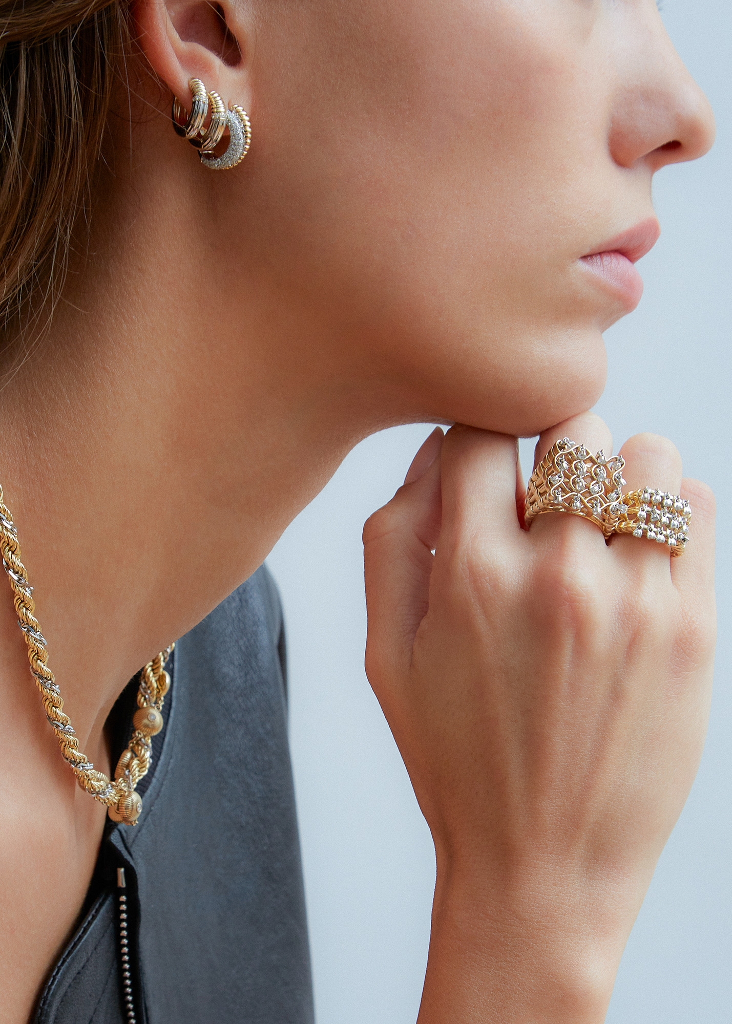 PAIRE DE CRÉOLES BOUÉES VAGUE DIAMANTS 2 ORS