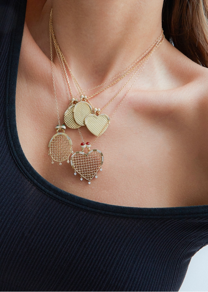 PENDENTIF MINAUDIÈRE COEUR DIAMANTS OR JAUNE