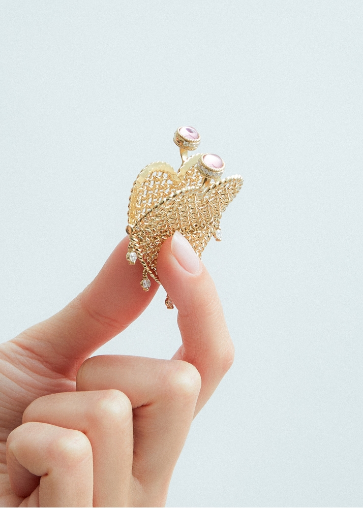 MAXI PENDENTIF MINAUDIÈRE COEUR DIAMANTS OR JAUNE