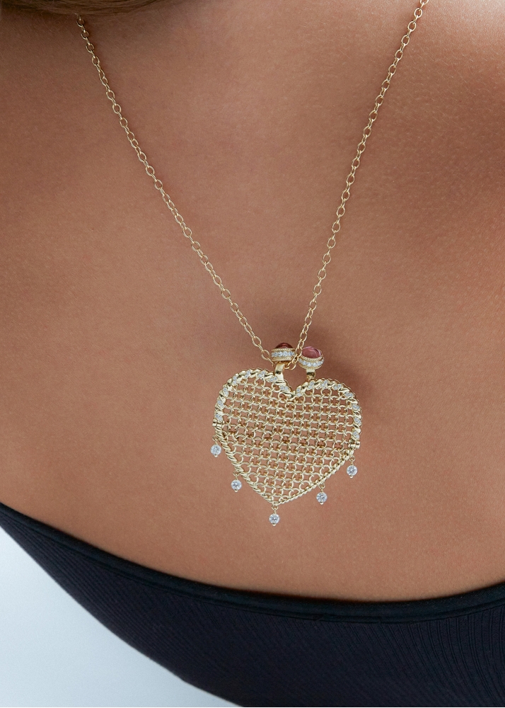 MAXI PENDENTIF MINAUDIÈRE COEUR DIAMANTS OR JAUNE