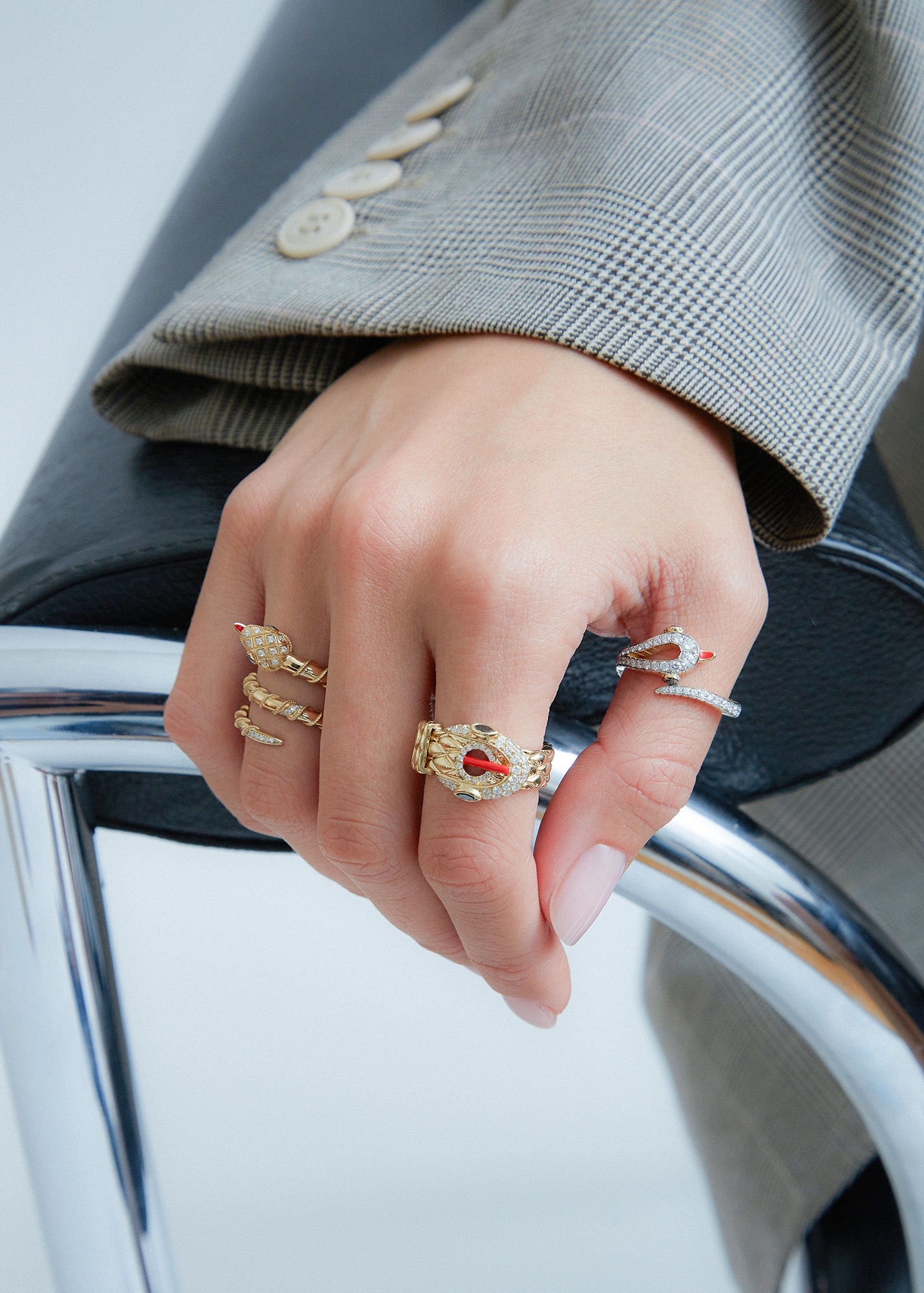 MINI BAGUE PYTHON DIAMANTS OR JAUNE
