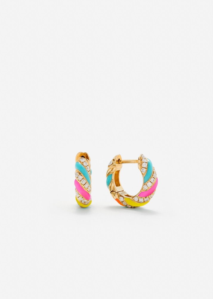 PAIRE DE CRÉOLES TORSADE RAINBOW DIAMANTS OR JAUNE