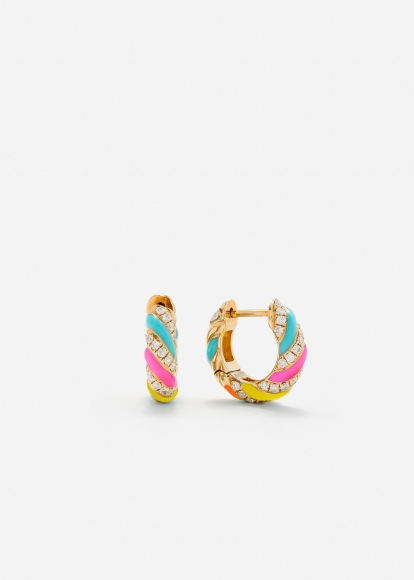 PAIRE DE CRÉOLES TORSADE RAINBOW DIAMANTS OR JAUNE