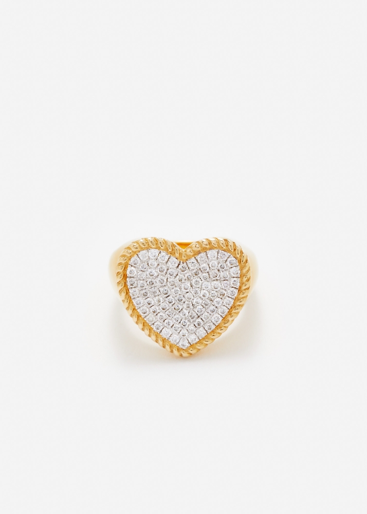 CHEVALIÈRE COEUR DIAMANTS OR JAUNE