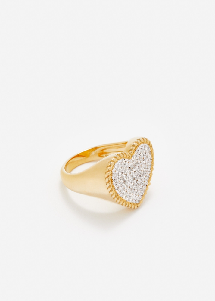 CHEVALIÈRE COEUR DIAMANTS OR JAUNE