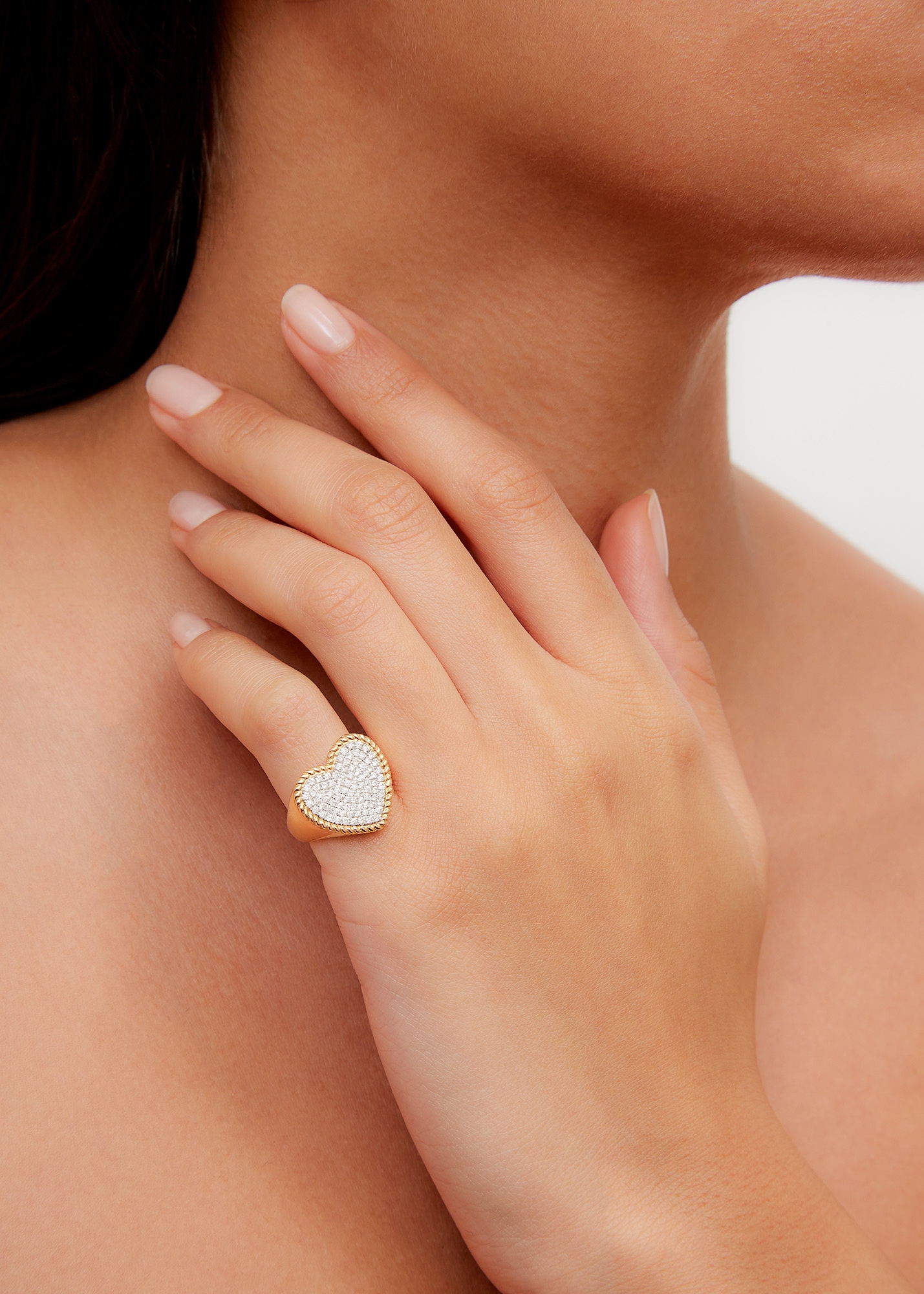 CHEVALIÈRE COEUR DIAMANTS OR JAUNE
