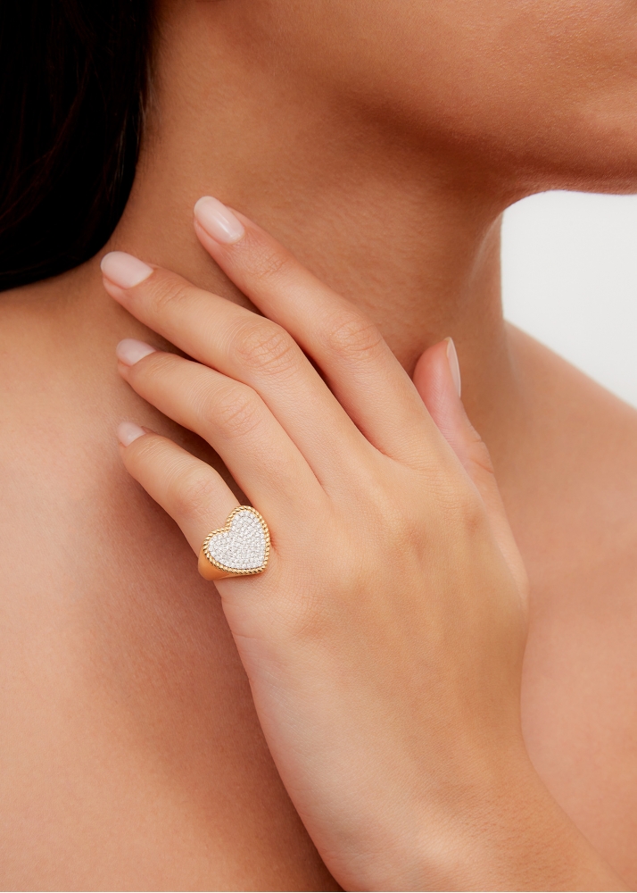 CHEVALIÈRE COEUR DIAMANTS OR JAUNE