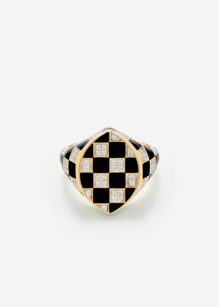 CHEVALIÈRE MARQUISE DAMIER NOIR OR JAUNE
