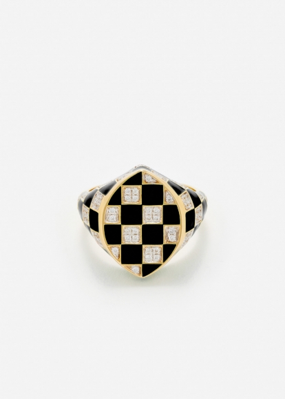 CHEVALIÈRE MARQUISE DAMIER NOIR OR JAUNE