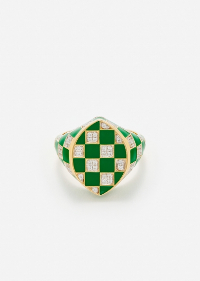 CHEVALIÈRE MARQUISE DAMIER VERT OR JAUNE
