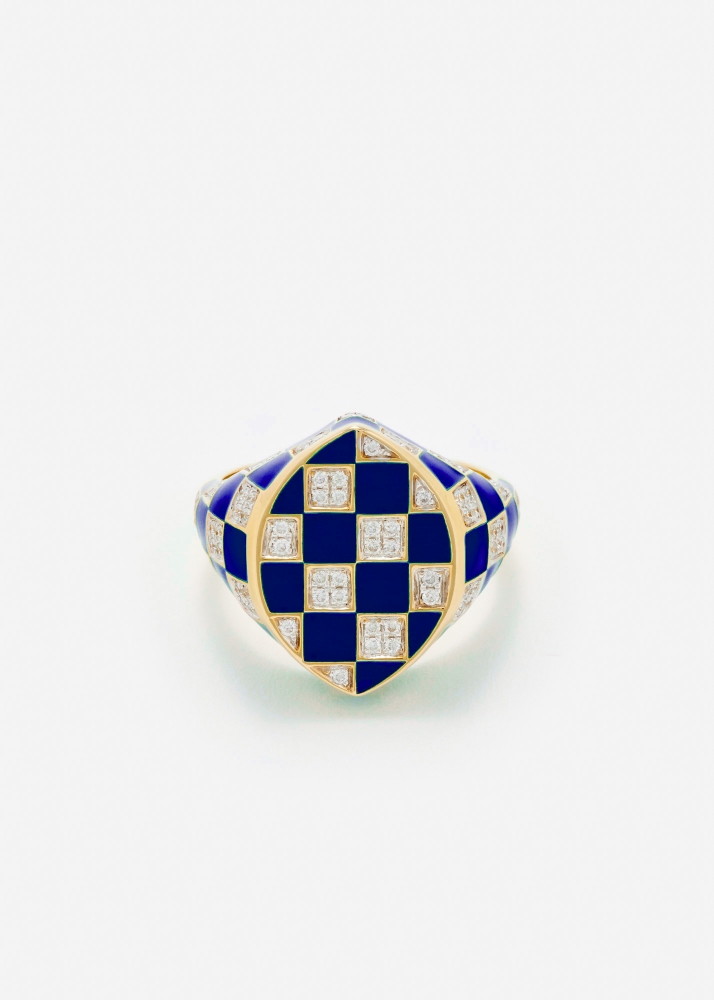 CHEVALIÈRE MARQUISE DAMIER LAPIS OR JAUNE