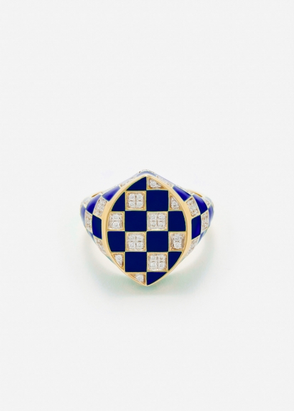CHEVALIÈRE MARQUISE DAMIER LAPIS OR JAUNE