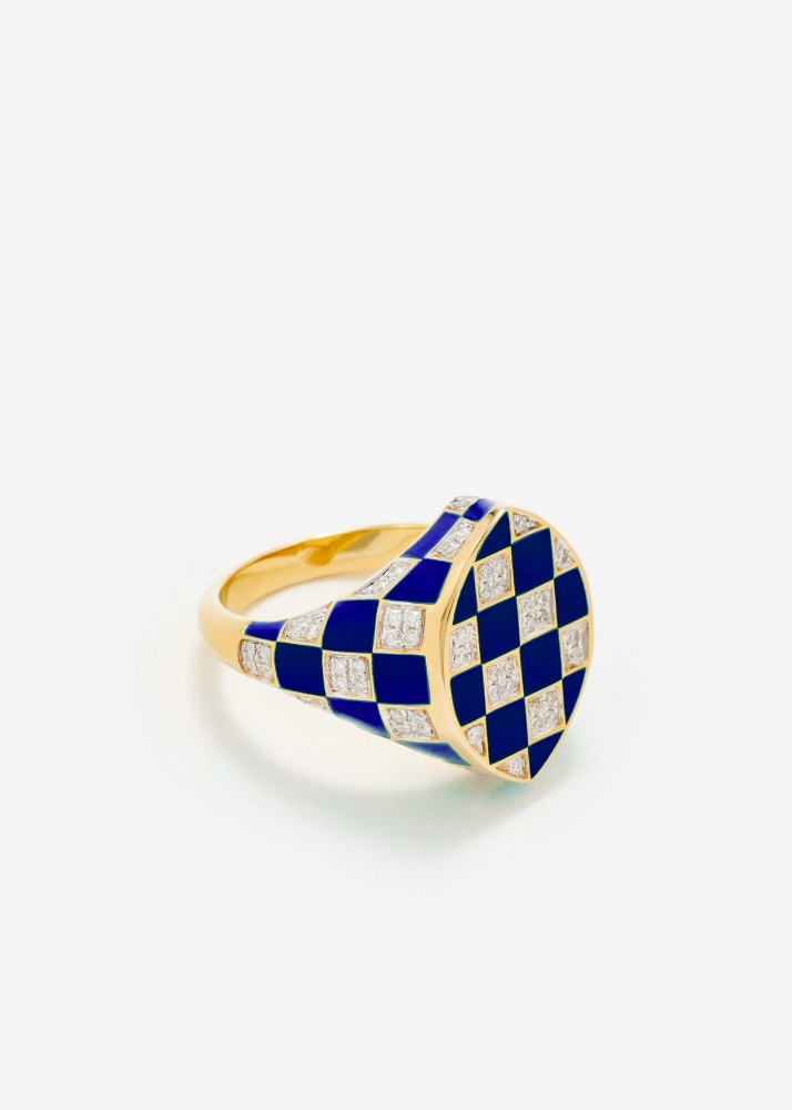 CHEVALIÈRE MARQUISE DAMIER LAPIS OR JAUNE