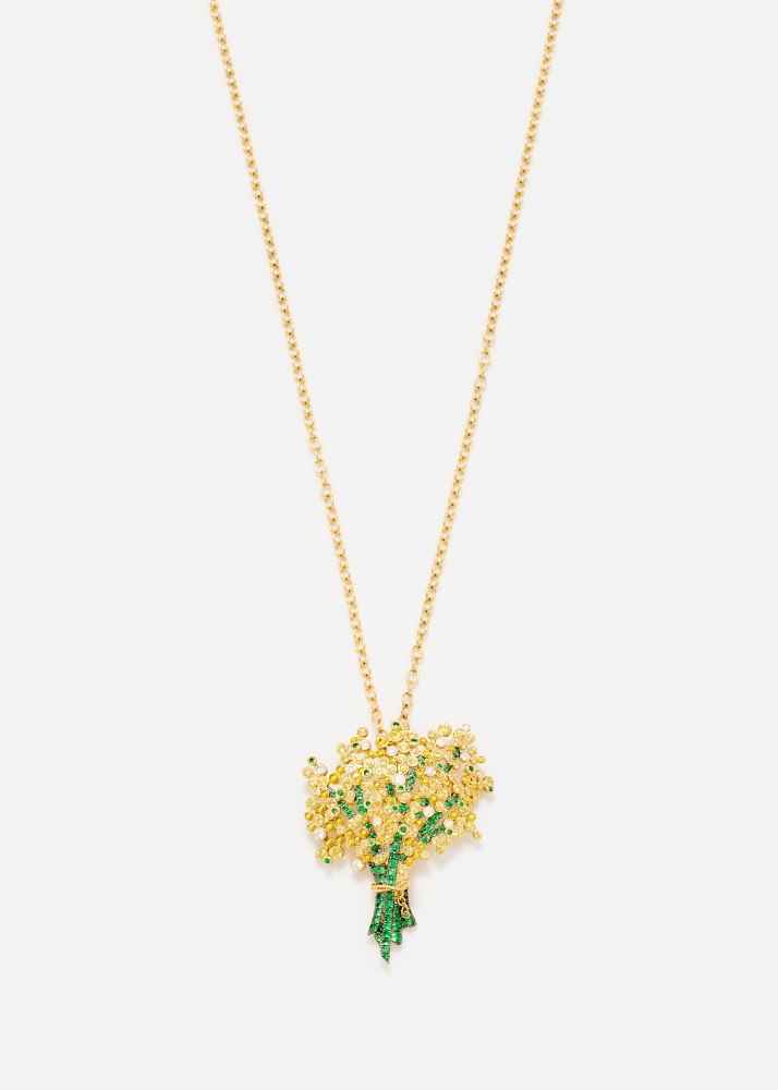 PENDENTIF BROCHE MIMOSA OR JAUNE