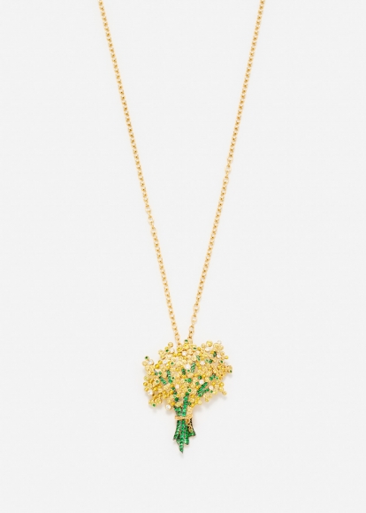 PENDENTIF BROCHE MIMOSA OR JAUNE