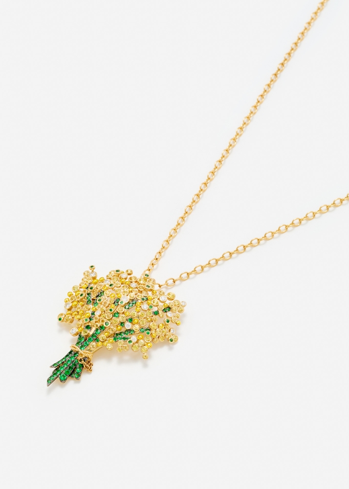 PENDENTIF BROCHE MIMOSA OR JAUNE
