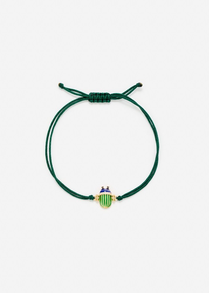 BRACELET FIL SCARABÉE VERT OR JAUNE