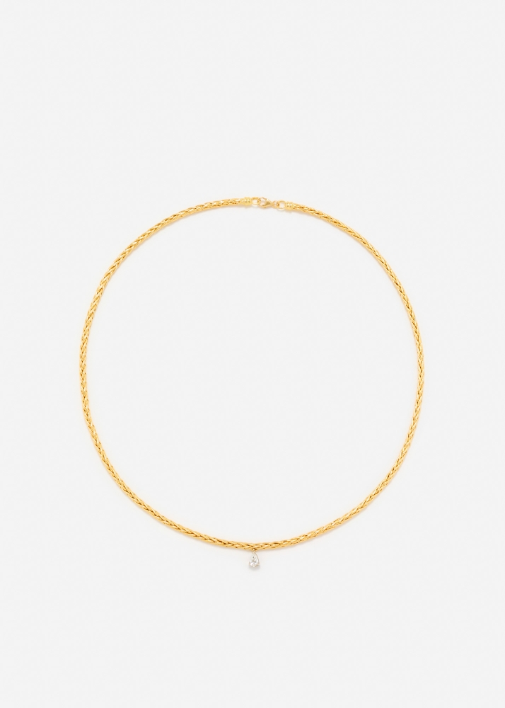 COLLIER PALMIER FLOTTANT DIAMANT POIRE OR JAUNE