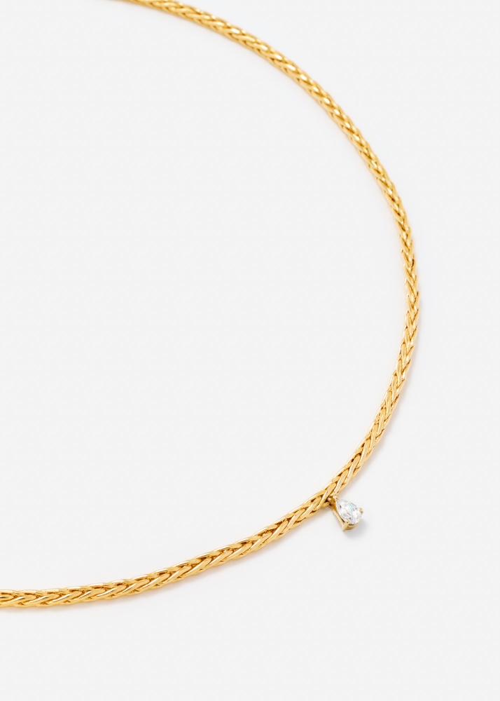 COLLIER PALMIER FLOTTANT DIAMANT POIRE OR JAUNE